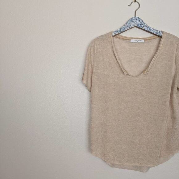 PST by Project Social T Tan Suzie Raw Slub V Neck Tee Size L - Picture 3 of 8